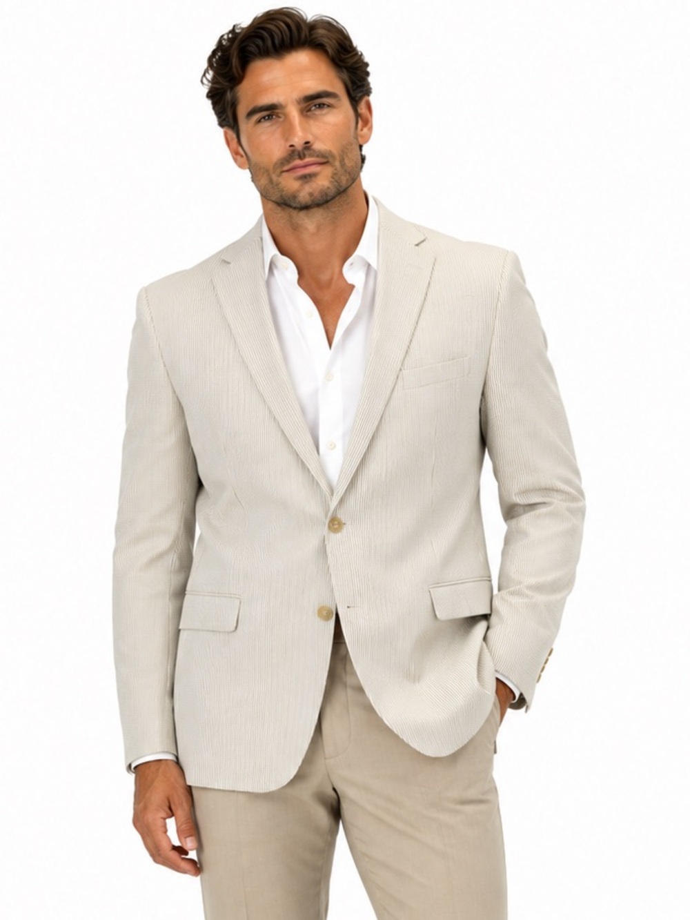 Ralph Lauren Cream Pinstripe Two-Button Blazer